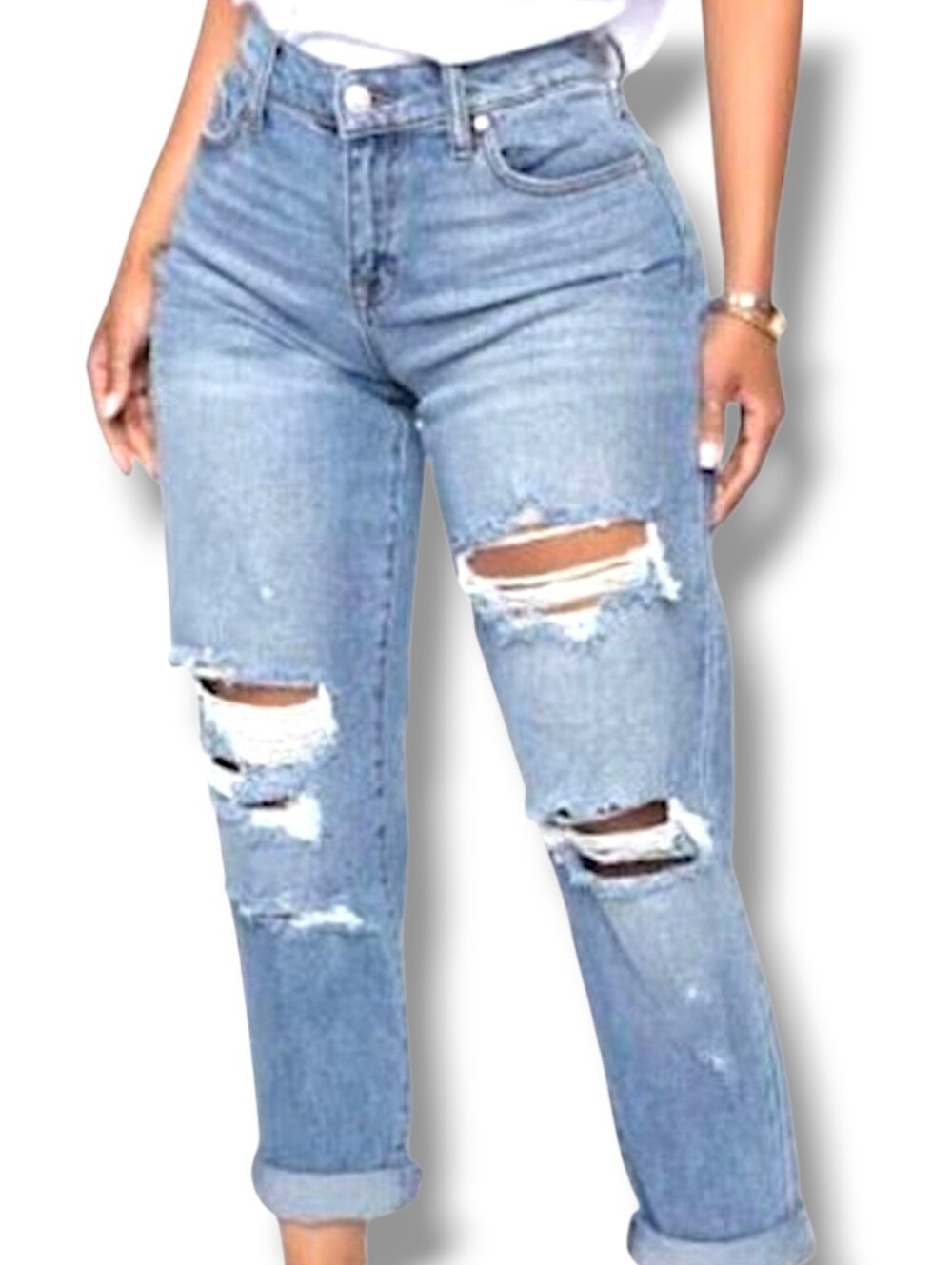 PLUS size! Seven7 Stretch Distressed Bleach Wash Ankle Jeans